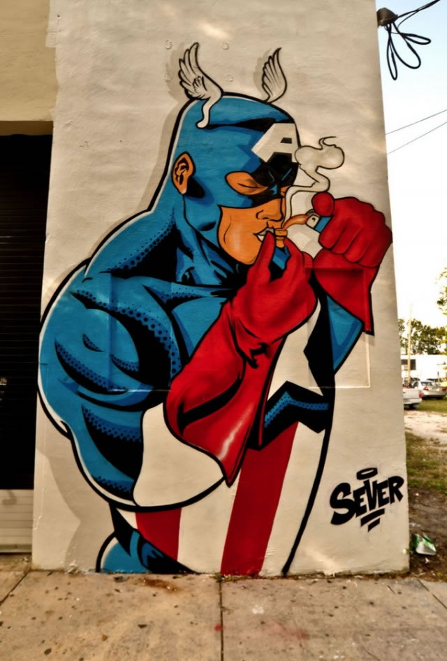 SEVER, CAPTAIN AMERICA, STREET ART, BOSA, 