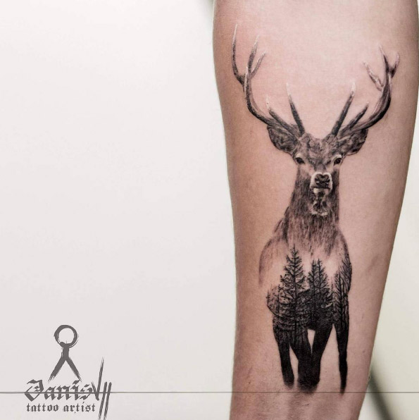 double-exposure-stag-tattoo