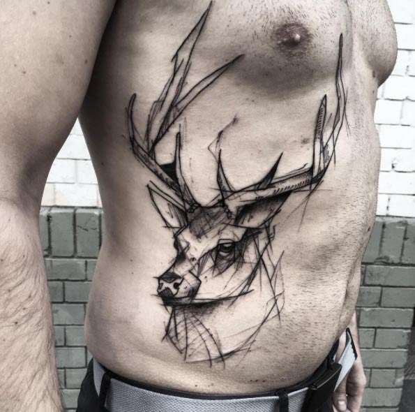 sketched-stag-tattoo