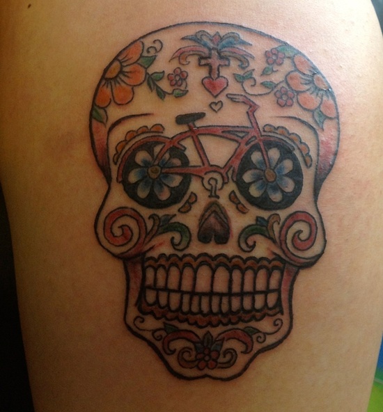 Mountain-Bike-In-Sugar-Skull-Tattoo-Design