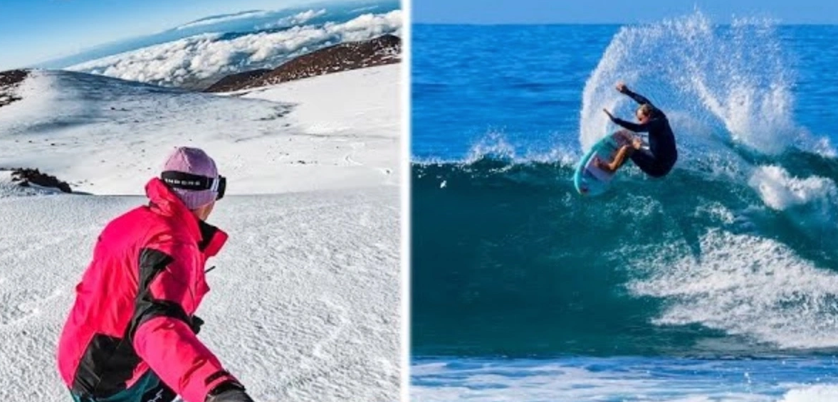 Snowboarding and surfing in the same day in Hawaii