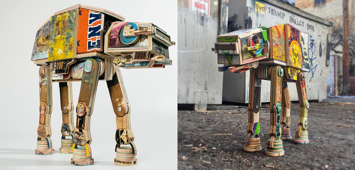 Derek Keenan recycle des skates en quadripodes Star Wars derek keenan skates star wars